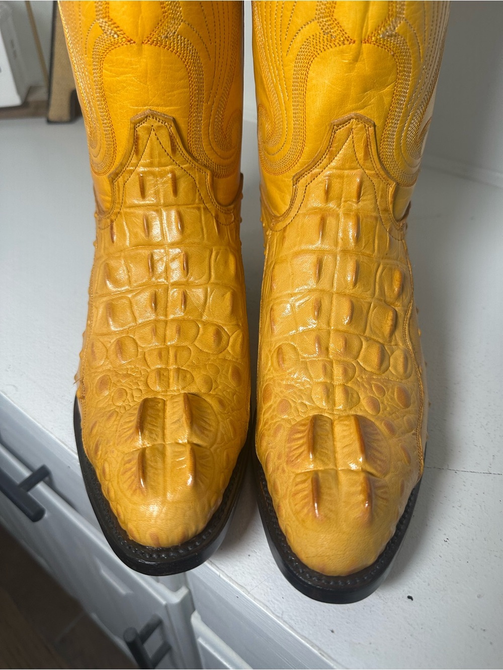 Botas El Paisa Exotic Ostrich Leg Cowboy Boots Women’s 9 Men’s 7.5 Mustard - Picture 3 of 11